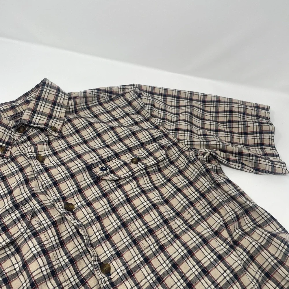 Carhartt Short Sleeve Button Down Shirt Mens Size M Red Blue Brown‎ Plaid Pocket